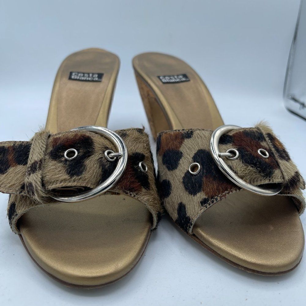Costa Blanca Animal Print Buckle Open Toe Wooden Heel Shoe 5.5 - Picture 3 of 10